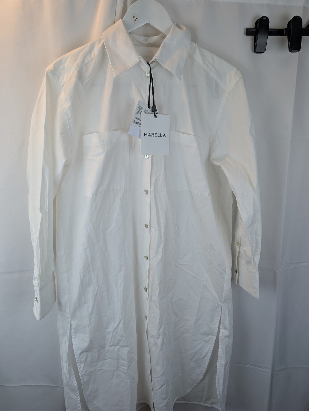 Marella (MaxMara group) White Longline Button-Down Shirt Size 4 BNWT - Picture 2 of 10